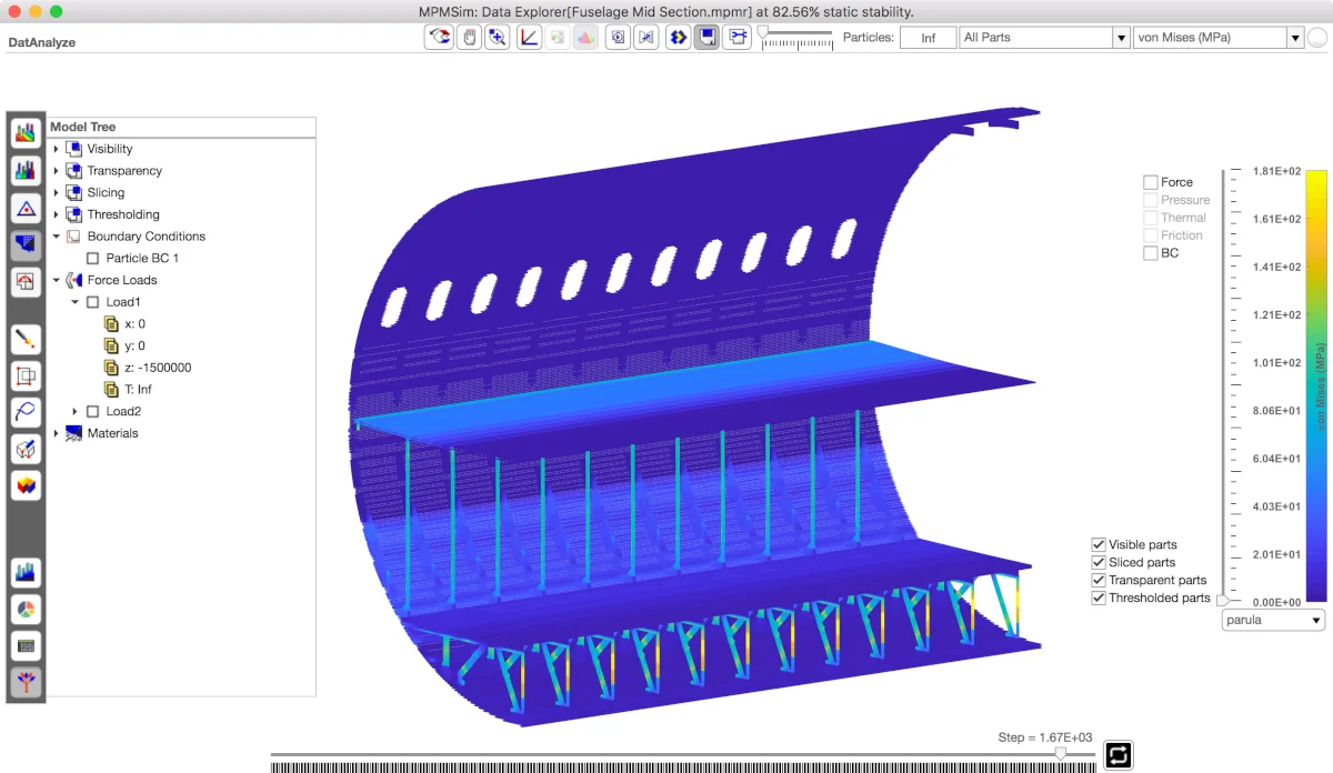 Structural analysis of a fuselage mid-section using material point method