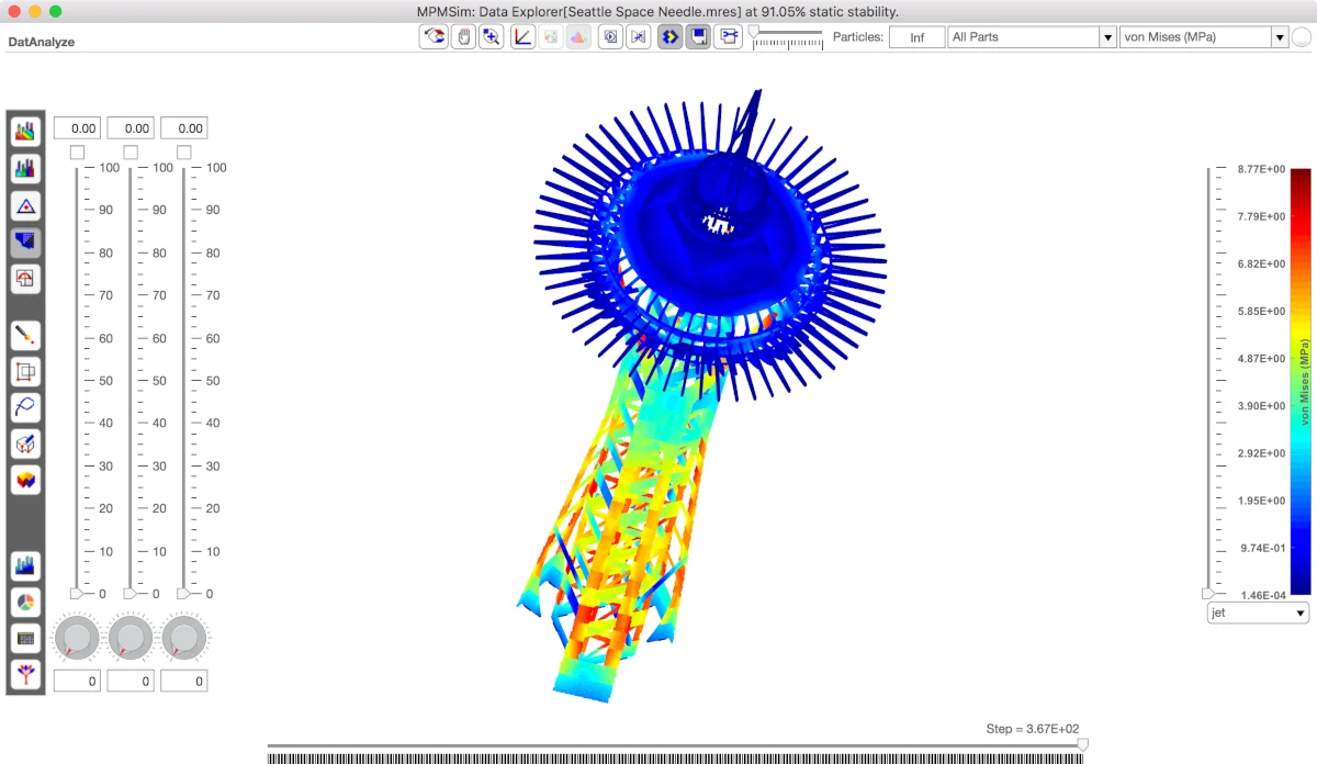 Structural analysis of the Seattle Space Needle using material point method
